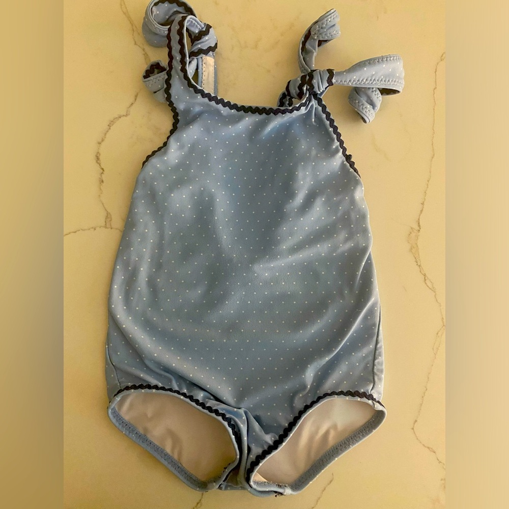 Minnow Swim Blue Polka Dot Tie-Knot Swimsuit sz 2T